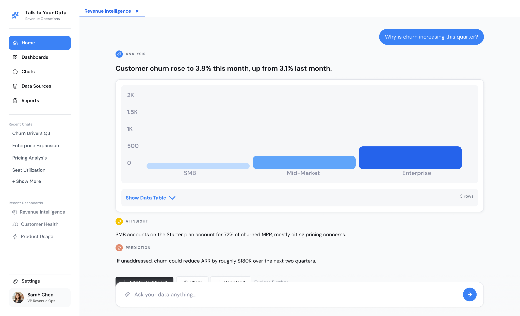 Conversational analytics software running natural language queries on ERP data