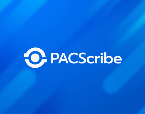 PACScribe logo on a blue background